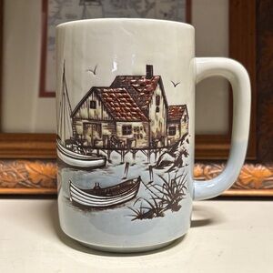 Otagiri Scenic Ceramic Mug with Boat and House Design